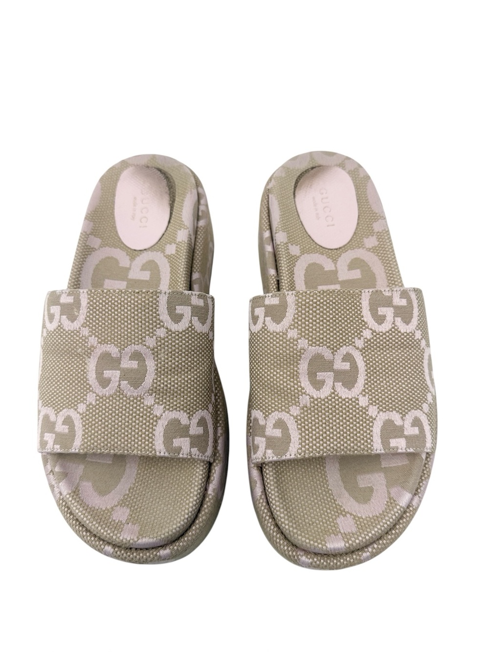 Gucci Angelina Sandals GG Canvas Pink Monogram Jumbo Print Platform Slides 37.5